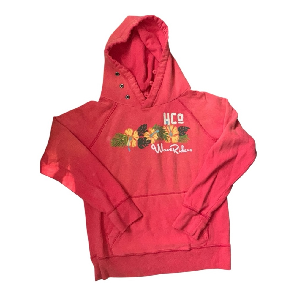 Hollister Red Pullover Hoodie with Floral Graphic